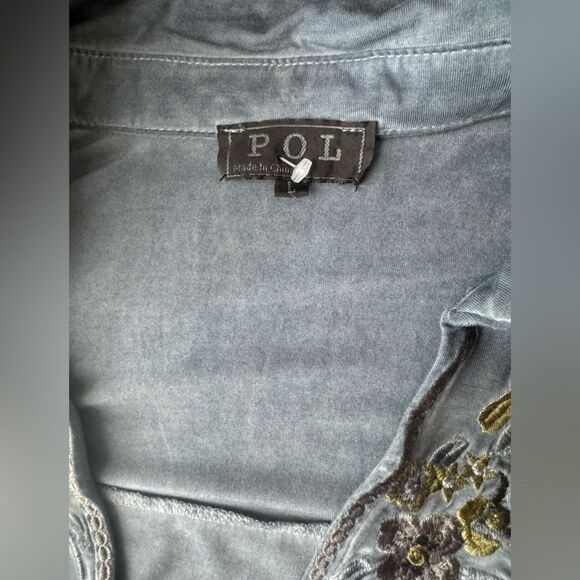 POL Dress Blue Long Sleeve Embroidered Boho Tunic Size Large - Picture 13 of 14